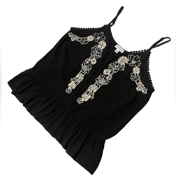 Anthro Love On A Hanger Floral Boho Chic Embroidered Peplum Cami Top Black Small - Picture 6 of 16